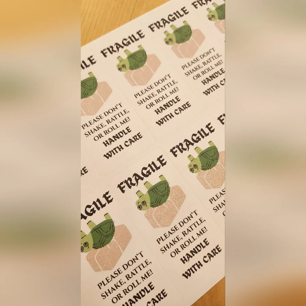 30 Custom Fragile Turtle Handle With Care Stickers